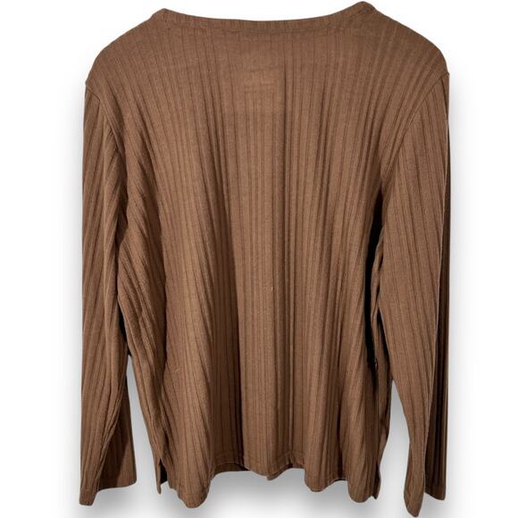 Muk Luks Lounge Set Rib Knit Henley Top Pants Cozy Minimalist Coffee Women L - Picture 4 of 13